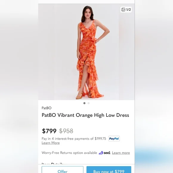 NWT Patbo Ruffled Floral High Low Maxi Dress Myosotis Flutter Gown Sz 12 Or L XL - Picture 10 of 16